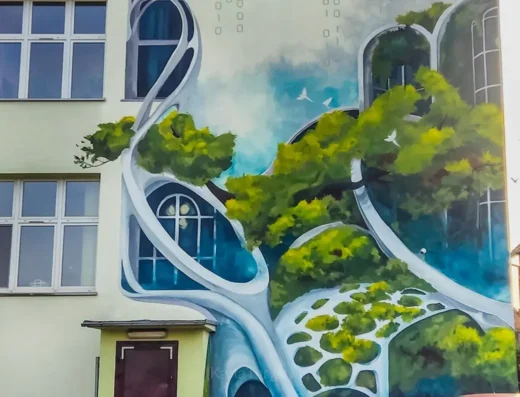 Mural „Kod binarny”.