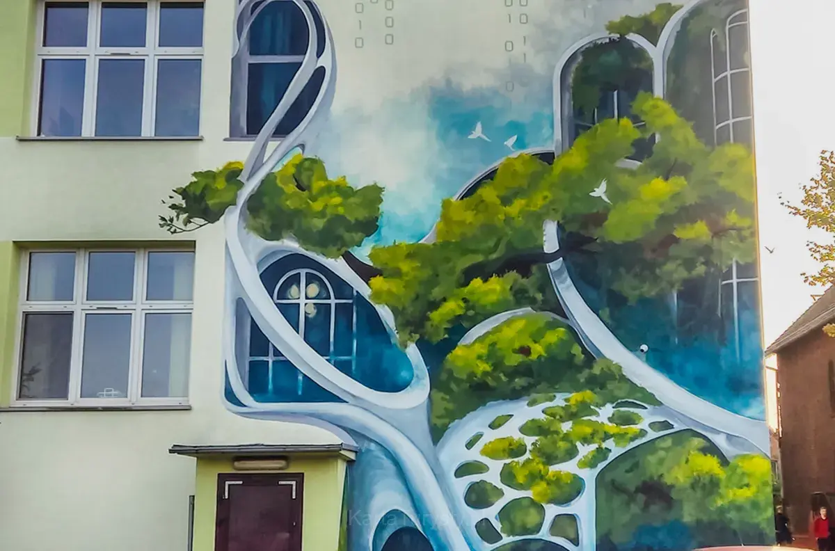 Mural „Kod binarny”.